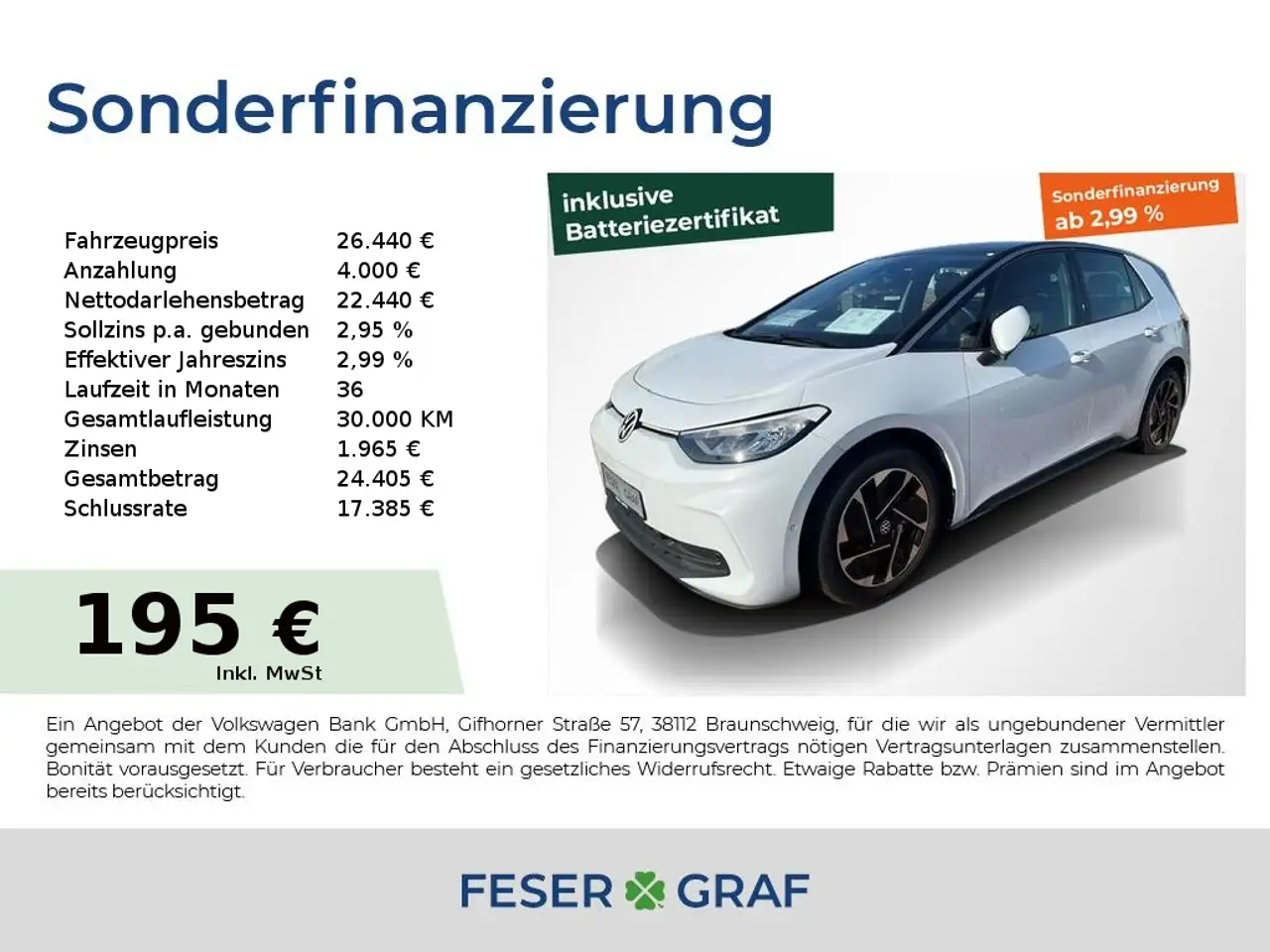 Volkswagen ID.3 Pro 58kWh LED/ACC/Navi/Kamera/CarPlay/Alarm — Bernburg