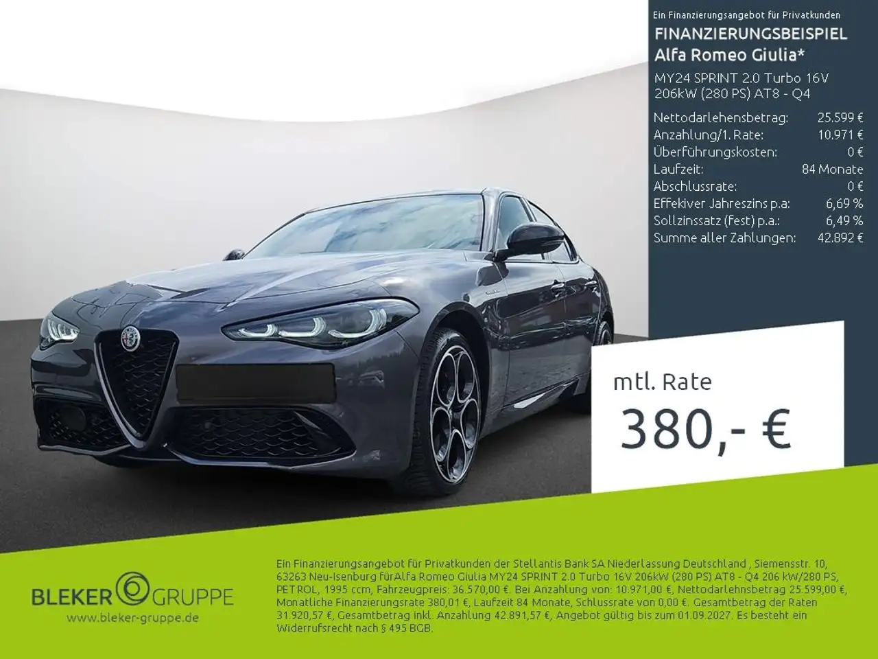 Alfa Romeo Giulia MY24 SPRINT 2.0 Turbo 16V 206kW (280 PS) AT8 - Q4 — Dülmen