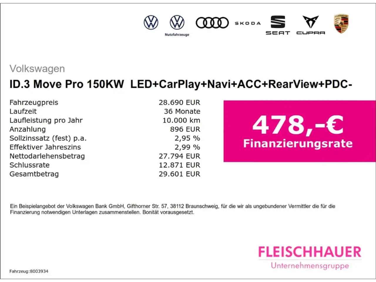 Volkswagen ID.3 Move Pro 150KW LED+CarPlay+Navi+ACC+RearView+PDC- — معرض صور السيارة 3