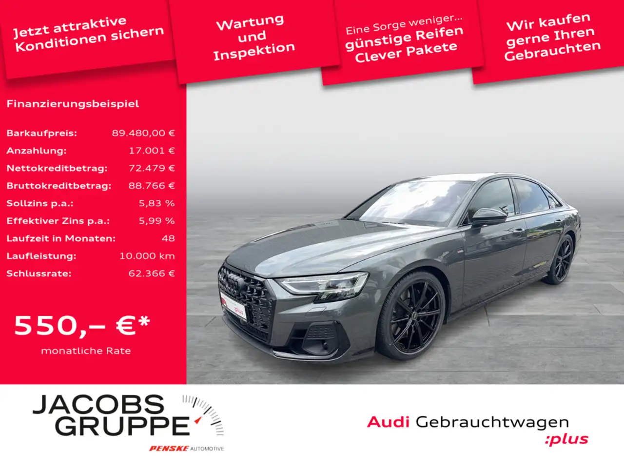 Audi A8 60TFSI S line Black+/Exclusive/187UPE/Vollleder/Digi Matrix/HuD/360 — Mönchengladbach