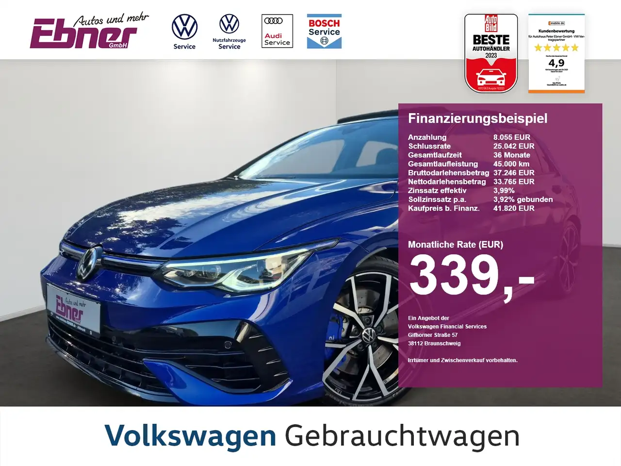 Volkswagen Golf VIII R PERFORMANCE 4M 334PS NP:66tEUR! PANO+H&K+MA — Albbruck